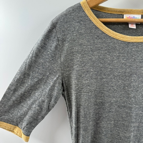 LuLaRoe Julia Midi Dress XS Heathered Grey with Mustard Trim NWT - Picture 2 of 8